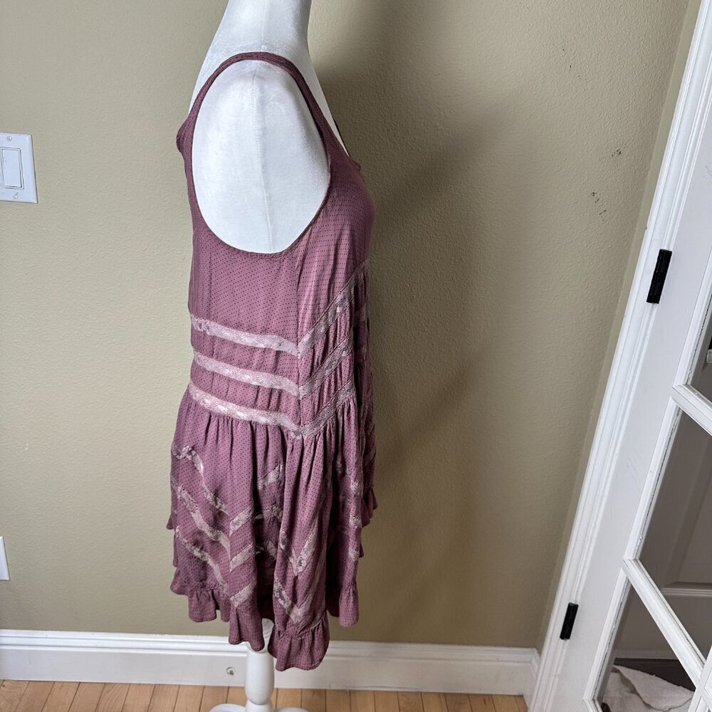 FREE PEOPLE Voile Lace Trapeze Sip Dress Mauve Polka Dot Size Small - Picture 8 of 15
